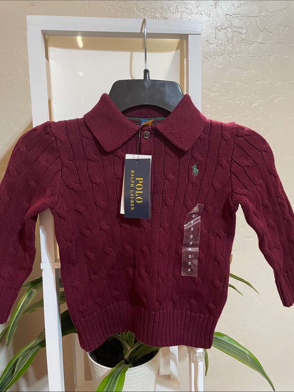 Polo by Ralph Lauren Burgundy Cable Knit Polo Sweater